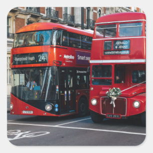 Pegatina Cuadrada Autobuses Red Double Decker