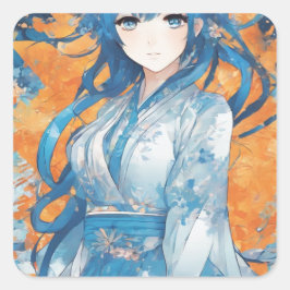 Pegatina Cuadrada Autocollant fille manga leu