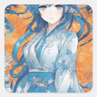 Pegatina Cuadrada Autocollant fille manga leu