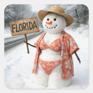 Pegatina Cuadrada Autoestopista Dama de Nieve Con Letrero de Florida