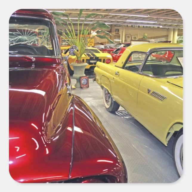 Pegatina Cuadrada Automóviles de época en el Museo del Automóvil de  (Anverso)
