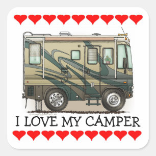 Pegatina Cuadrada Autophome Cute Happy Camper Big RV