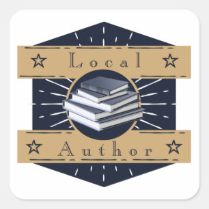 Pegatina Cuadrada Autor local, pila de libros