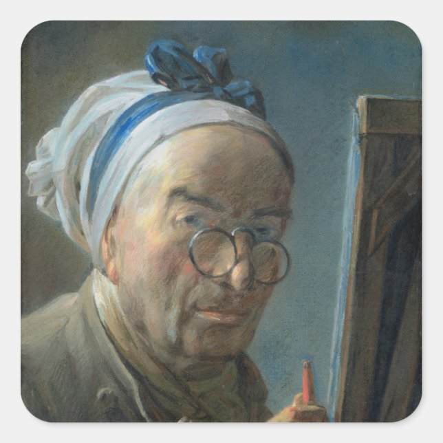 Pegatina Cuadrada Autoretrato con caballete, c.1775-79 (Anverso)
