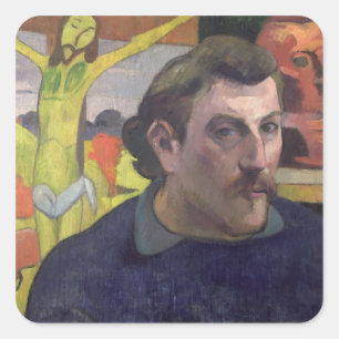 Pegatina Cuadrada Autoretrato con el Cristo Amarillo, 1890