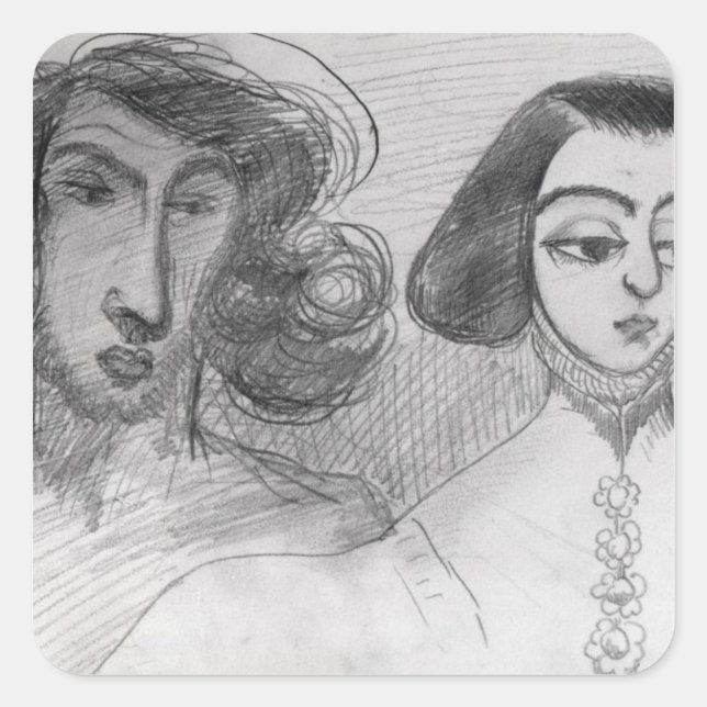 Pegatina Cuadrada Autoretrato con George Sand (Anverso)