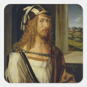 Pegatina Cuadrada Autoretrato con guantes, 1498