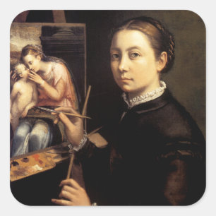 Pegatina Cuadrada Autoretrato en el caballete