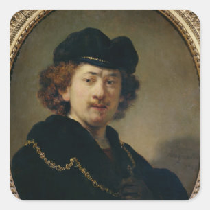 Pegatina Cuadrada Autorretrato con la cadena del gorra y del oro,