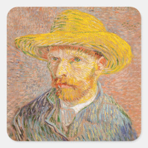 Pegatina Cuadrada Autorretrato impresionista de Vincent Van Gogh pin