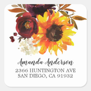 Pegatina Cuadrada Autumflower Bouquet Bouquet Floral Return Address