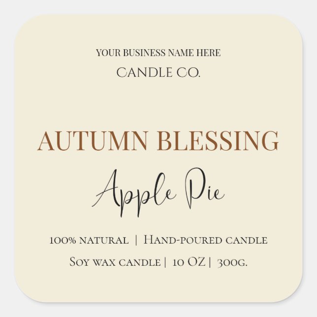 Pegatina Cuadrada Autumn Blessing Apple Pie | Fall Candle Label  (Anverso)