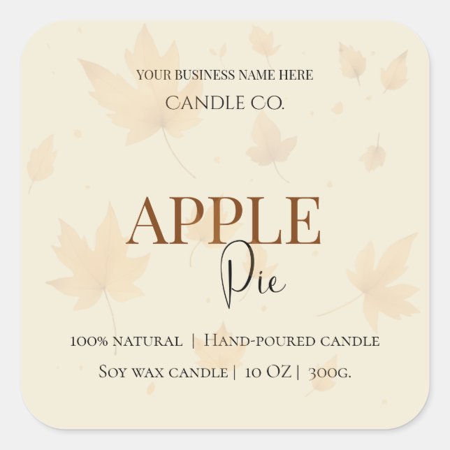 Pegatina Cuadrada Autumn Blessing Apple Pie | Fall Candle Label  (Anverso)