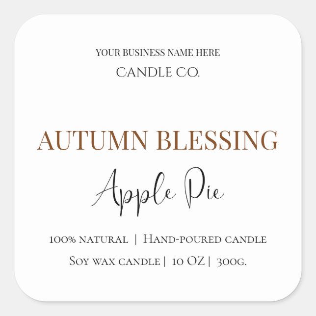 Pegatina Cuadrada Autumn Blessing Apple Pie | Fall Candle Label  (Anverso)
