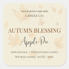 Pegatina Cuadrada Autumn Blessing Apple Pie | Fall Candle Label