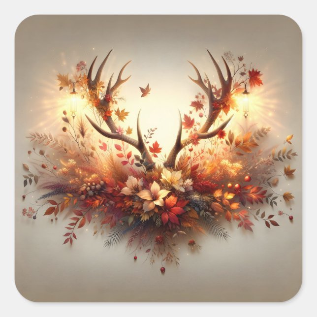 Pegatina Cuadrada Autumn Deer Antler Bouquet (Anverso)