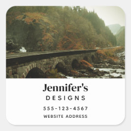 Pegatina Cuadrada Autumn Forest and River Landscape Business