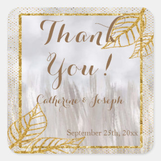 Pegatina Cuadrada Autumn Gold Chestnut Leaves Boda gracias