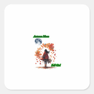 Pegatina Cuadrada "Autumn Moon, Fall Girl" Fall night leaves design