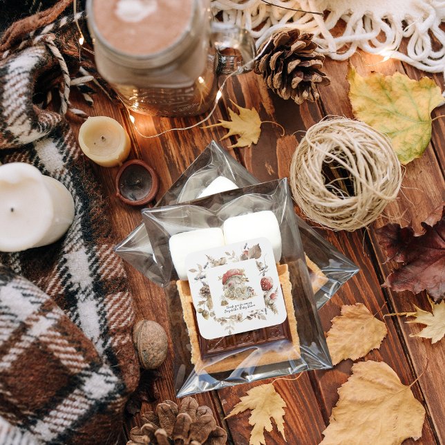 Pegatina Cuadrada Autumn Woodland Forest Mushroom Baby Shower (Subido por el creador)