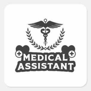 Pegatina Cuadrada Auxiliar médico Médica de enfermería en el hospita