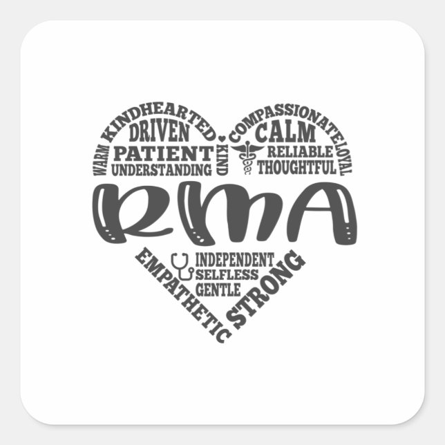 Pegatina Cuadrada Auxiliar médico registrado, rma (Anverso)