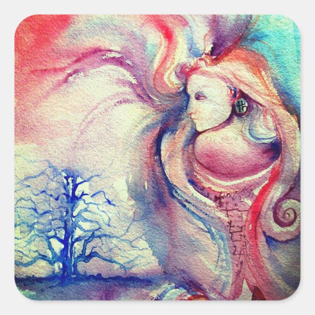 Pegatina Cuadrada AVALON / magia y misterio (Anverso)