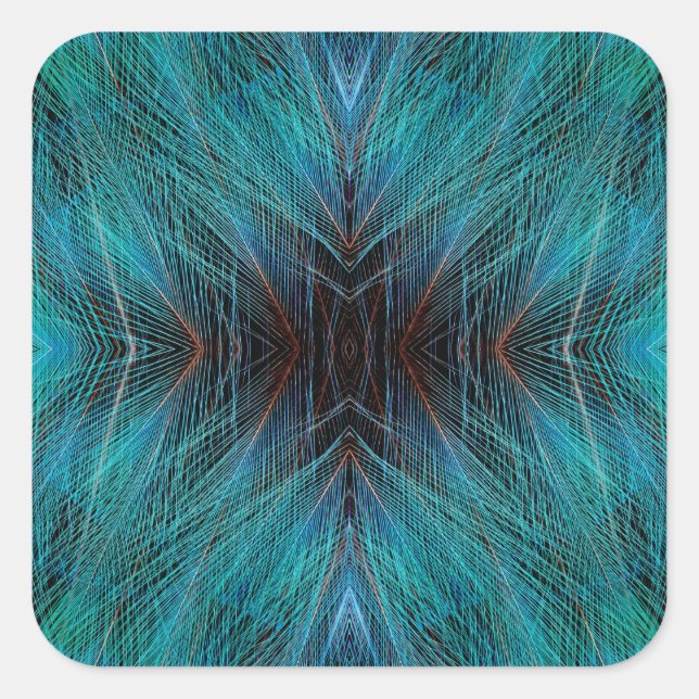 Pegatina Cuadrada Ave De Paradies Fractal Feather Design (Anverso)