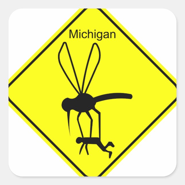 Pegatina Cuadrada Ave del Estado de Michigan al mosquito (Anverso)