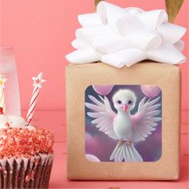 Pegatina Cuadrada Ave dulce blanco y rosa