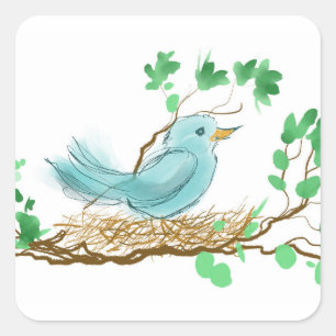 Pegatina Cuadrada Ave en nido