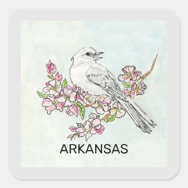 Pegatina Cuadrada Ave y flor del estado de Arkansas (Anverso)