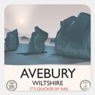 Pegatina Cuadrada Avebury, Wiltshire Stone Viajes vintage en círculo