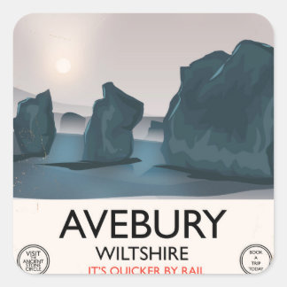 Pegatina Cuadrada Avebury, Wiltshire Stone Viajes vintage en círculo