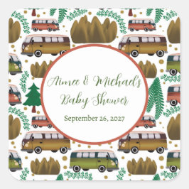 Pegatina Cuadrada Aventura: Camper Neutral Baby Shower