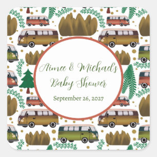 Pegatina Cuadrada Aventura: Camper Neutral Baby Shower