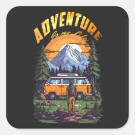 Pegatina Cuadrada Aventura de acampada moderna  