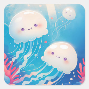 Pegatina Cuadrada Aventura de Amigos Medusas
