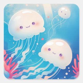 Pegatina Cuadrada Aventura de Amigos Medusas