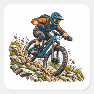 Pegatina Cuadrada Aventura de ciclismo de montaña para ciclistas de