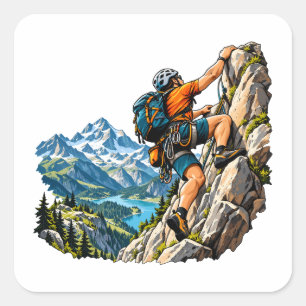 Pegatina Cuadrada Aventura de escalada en roca para escaladores de m