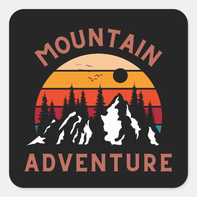 Pegatina Cuadrada Aventura de montaña (Anverso)