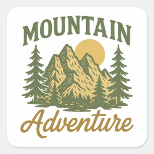 Pegatina Cuadrada Aventura de Montaña Vintage Senderismo al Aire Lib