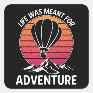 Pegatina Cuadrada Aventura de sol retro vintage de globo aerostático