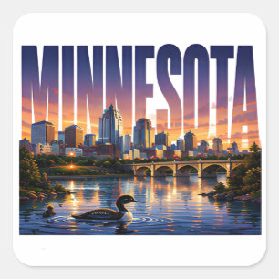 Pegatina Cuadrada Aventura del horizonte de los lagos de Minnesota N
