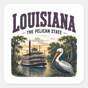 Pegatina Cuadrada Aventura del patrimonio de la bahía de Louisiana