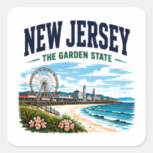 Pegatina Cuadrada Aventura en la costa de Nueva Jersey