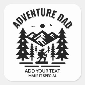 Pegatina Cuadrada Aventura en Negro y Blanco Personalizada Papá Agre