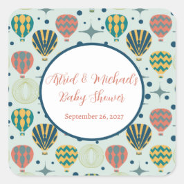 Pegatina Cuadrada Aventura espera la Baby Shower de Hot Air Balloon 