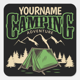 Pegatina Cuadrada Aventura personalizada de camping en campamento fa